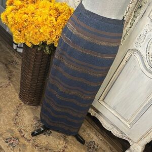 Le Dalmas Made in Italy Striped Blue and Brown Sheer True Wrap Women's Maxi